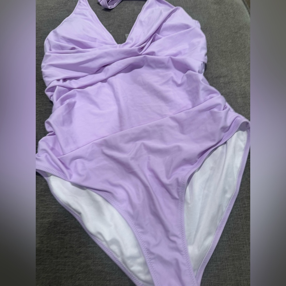 Lavender Ruched Halter One-Piece Swimsuit - Picture 10 of 12
